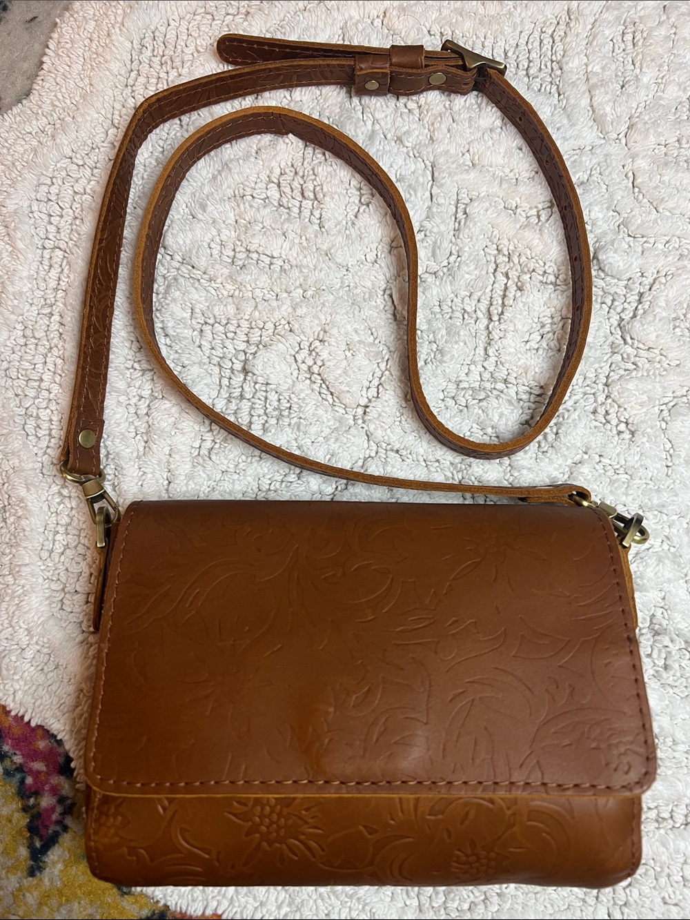 Portland Leather Mini Metro Meadow Embossed Floral Bag Crossbody Purse